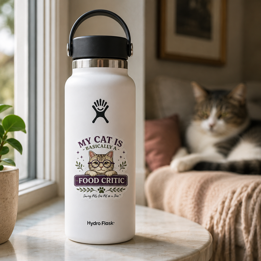 My Cat Is Basically a Food Critic Sticker | Waterproof Die-Cut Vinyl | Funny Cat Mom Decal
