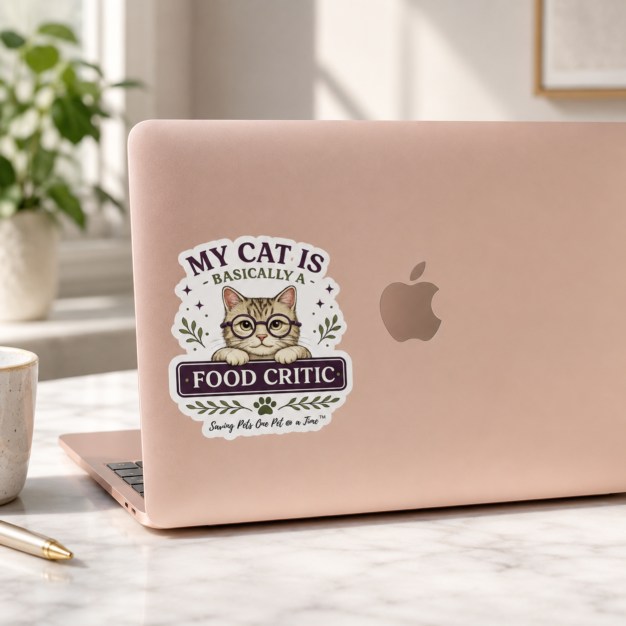 My Cat Is Basically a Food Critic Sticker | Waterproof Die-Cut Vinyl | Funny Cat Mom Decal