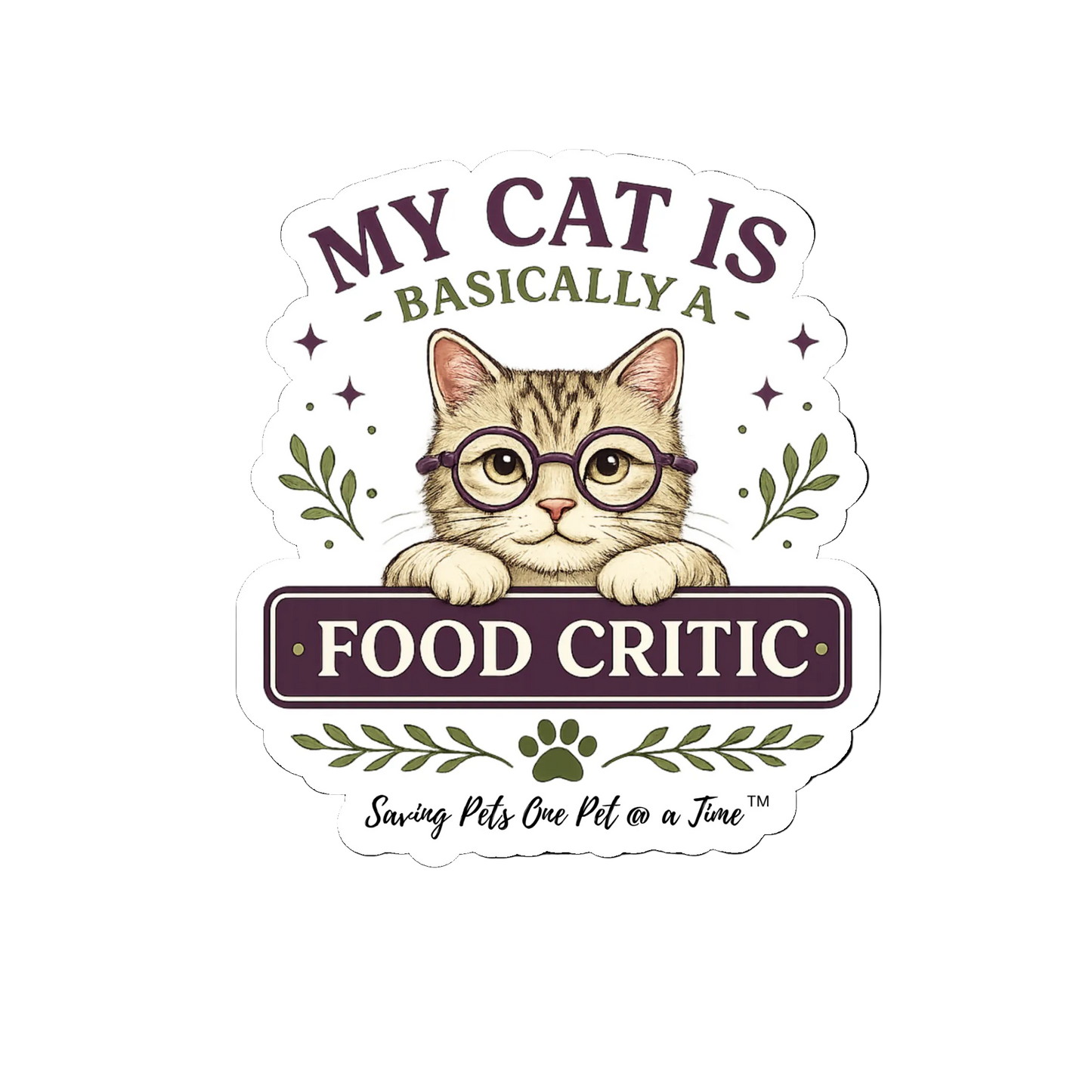 My Cat Is Basically a Food Critic Sticker | Waterproof Die-Cut Vinyl | Funny Cat Mom Decal