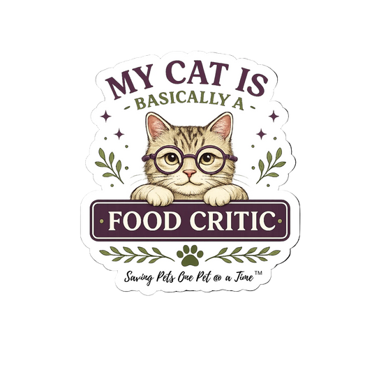 My Cat Is Basically a Food Critic Sticker | Waterproof Die-Cut Vinyl | Funny Cat Mom Decal